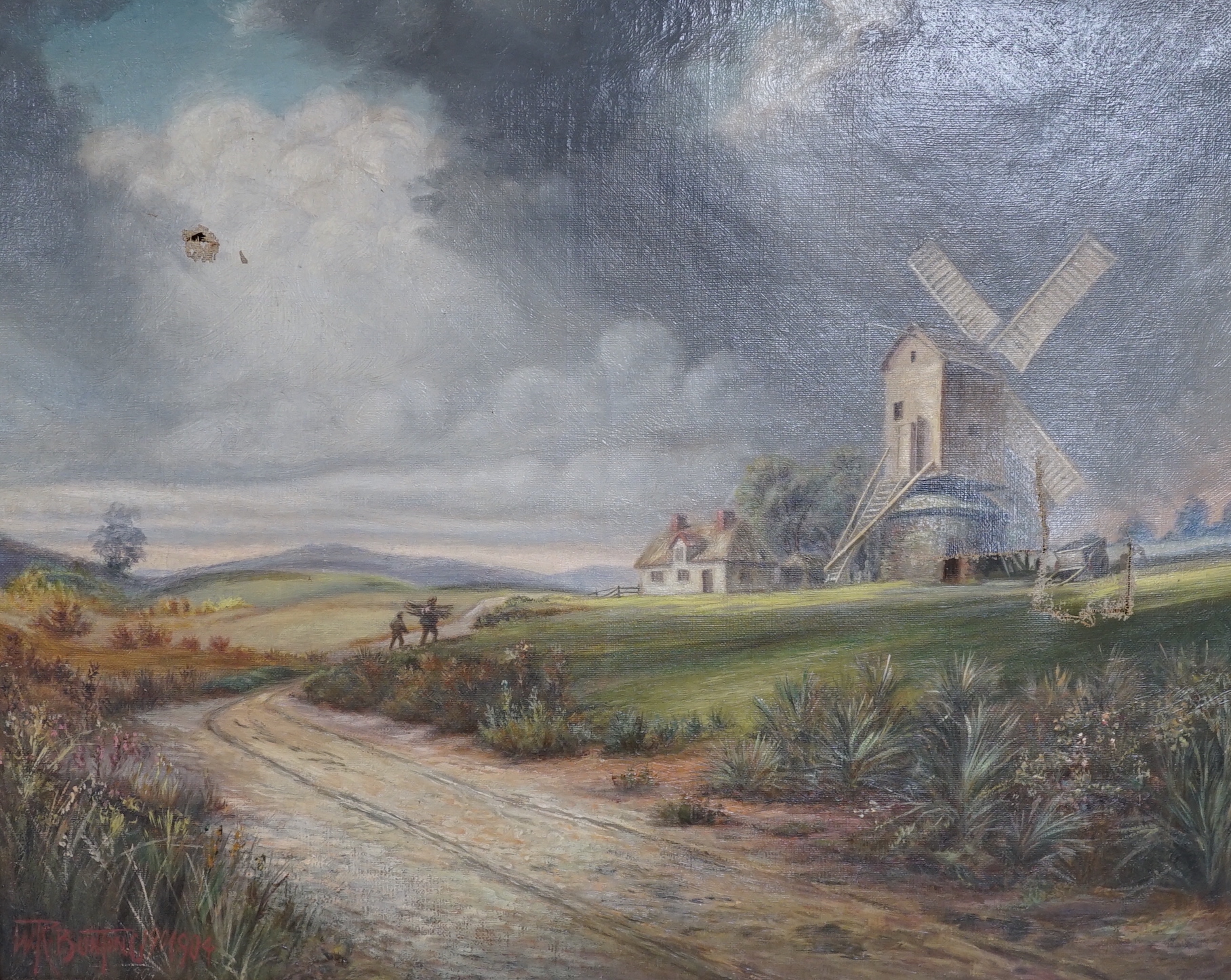 William Richard Bunting (1866–1951) oil on canvas, Rural landscape with windmill and cottage, signed and dated 1904, 49 x 39cm (a.f.)